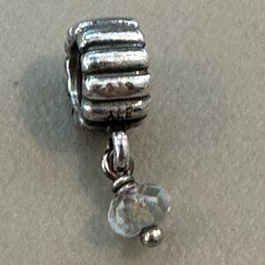 Authentic PANDORA SILVER Birthstone MARCH AQUAMARINE DANGLE CHARM - EUC